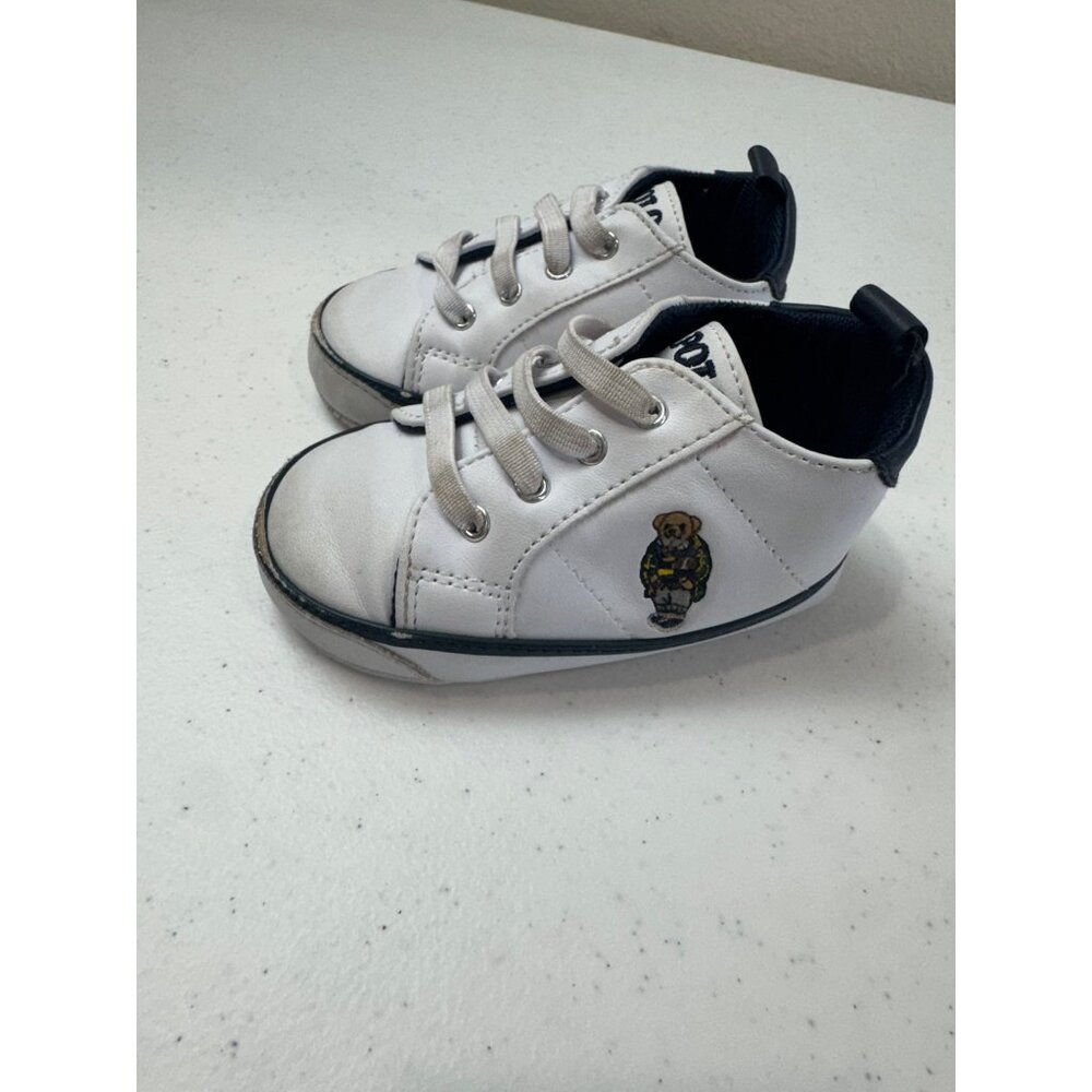 Polo Ralph Lauren Baby Sneakers White W/ Bear Patch Size 3